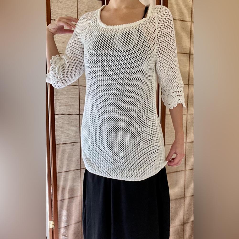 Gap summer white cotton crochet fishnet half sleeve top / tunic / dress coverup - Picture 2 of 9
